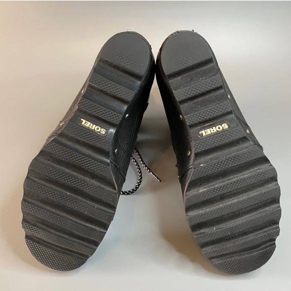 Sorel Joan of Arctic Mid Lace Up Wedge Black Leather Shearling Lux 8.5 - Picture 4 of 5
